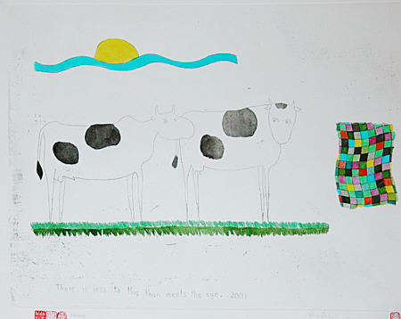 LOW START!!! PIETER VD WESTHUIZEN - hand coloured etching (54x34cm) "Over the Moon",signed in pencil