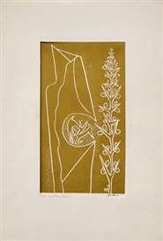 VERY LOW START!!! WALTER BATTISS - LINOCUT, "The Newborn Kid", 27.5 x 15cm. Authentic.