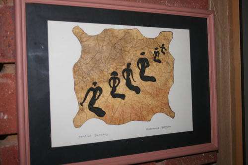 Framed artwork, "Seated Dancers" by Marianne Basson, 23 x 32cm