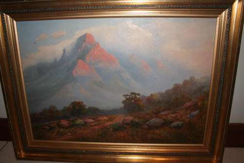 W DOBSON - (SA 20thCentury) Oil "Sunlit Mountain peak with cloud covering" 50.5 x 74cm
