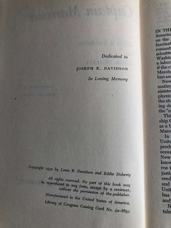 Captain Marooner by Louis E Davidson and Eddie Doherty - 1952 Hardcover with dust jacket