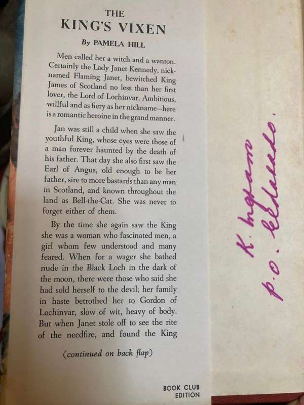 The King`s Vixen by Pamela Hill - 1954 Hardcover with dust jacket