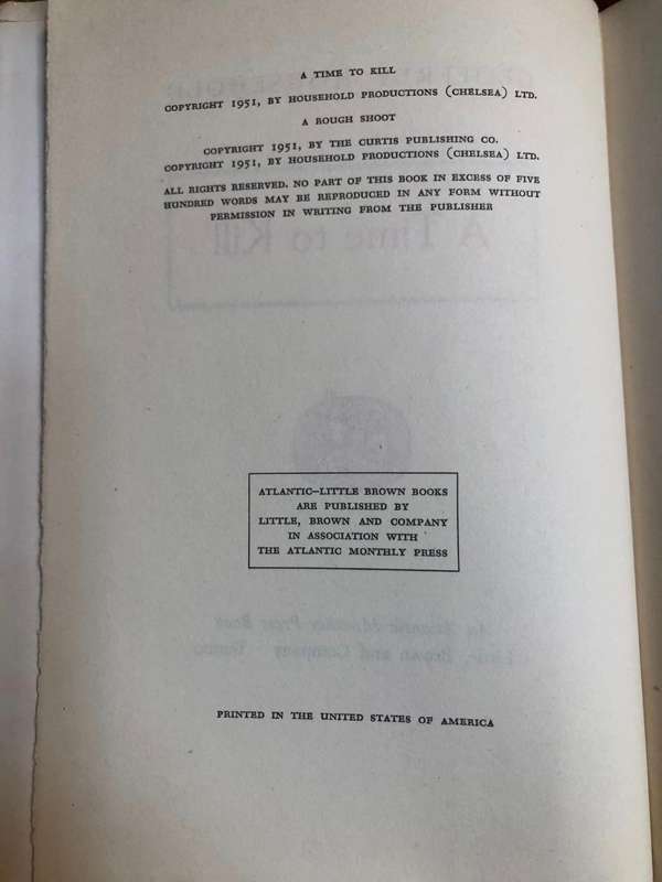 A Time to Kill by Geoffrey Household - 1951 Hardcover with dust jacket