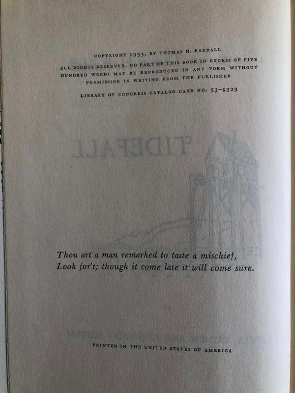 Tidefall by Thomas Raddall - 1953 Hardcover with dust jacket