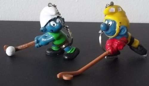 2 HOCKEY SMURFS ! ICE HOCKEY + FIELD HOCKEY !! HONG KONG !! GREAT CONDITION ! RARE! Smurf