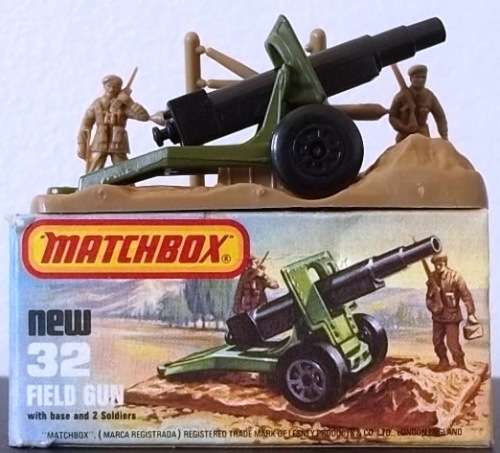 # 32 FIELD GUN !! 1977 !! LESNEY MATCHBOX !! MINT + Original Box !!  GOOD