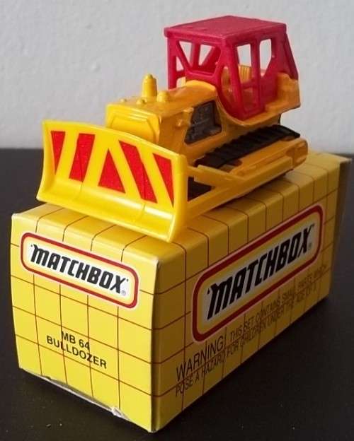 MATCHBOX BULLDOZER MB 64 !! 1993 ! RARE YELLOW + RED VARIANT ! + Original Box ! Matchbox!! EXCELLENT