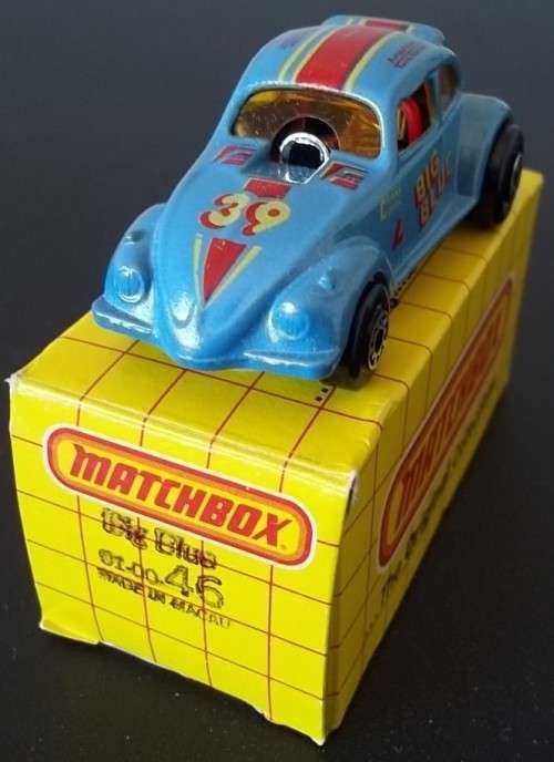 Matchbox # 46 VW BEETLE STREAKER BIG BLUE !! RARE HONG KONG BASE !! +  Original Box !! EXCELLENT !
