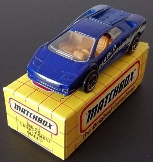 MATCHBOX MB 22 LAMBORGHINI DIABLO !! RARE BLUE BODY, BROWN INTERIOR VARIANT ! MINT + Original Box !!