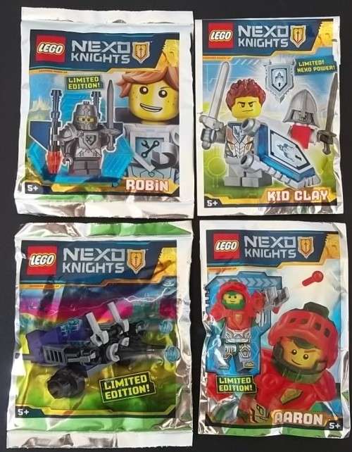 4 X LEGO NEXO KNIGHT SPECIAL LIMITED EDITION PROMO POLYBAG MINIFIGURES + GUN! RARE ! ALL DIFFERENT !