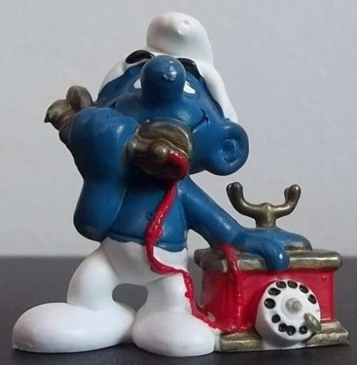 Original Vintage Telephone Smurf ! Peyo HONG KONG ! GREAT CONDITION !! 1980 ! Darker Variant Smurfs!