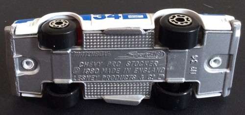 MATCHBOX LESNEY No.34 CHEVY PRO STOCKER ! RARE WHITE LIGHTNING VARIANT ! 1980 ENGLAND ! Excellent !