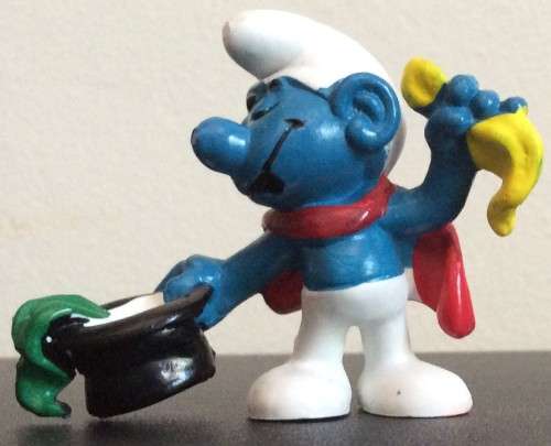 Original Vintage MAGICIAN SMURF !!! 1979 !! RARE !! HONG KONG !! EXCELLENT ! Smurfs!