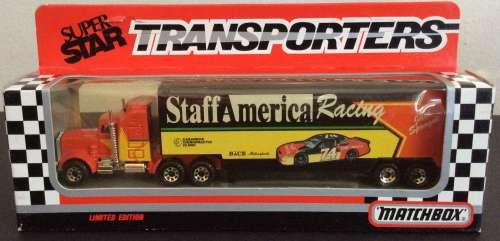 MATCHBOX TRANSPORTERS STAFF AMERICA RACING PETERBILT KENWORTH CY-104 !! 1992 ! RARE + Original Box !