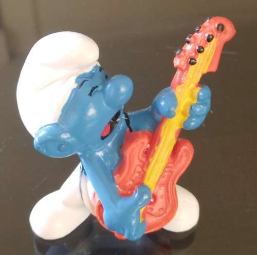 Original Vintage ROCK `N ROLL GUITARIST SMURF ! Orange Guitar Variant !! 1977 W.GERMANY! Smurfs!