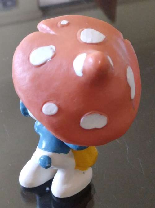 Original Vintage UMBRELLA SMURF !!! Peach-Orange Ubrella VARIANT !! HONG KONG RARE !! Smurfs!
