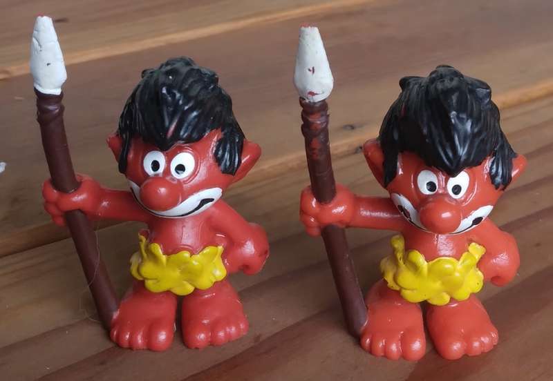2 X Jungle Smurf (Swoofs) Red + Orange Variants ! 1973 W.Germany Smurfs ! Extremely Rare