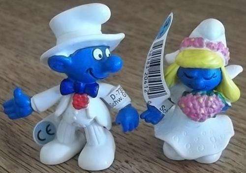 Original BRIDE + GROOM WEDDING SMURFS ! RARE ! HIGH VALUE ! Smurfs! FANTASTIC NEW Condition ! !!