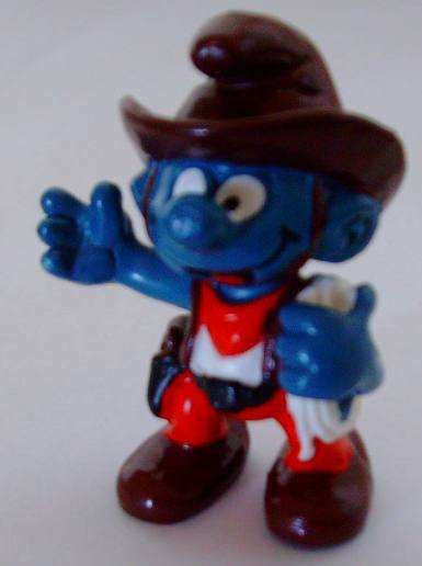 Original Vintage COWBOY SMURF!! MINT ! RARE VARIANT! Peyo ! 1981 ! Smurfs! RARE + HIGH IN VALUE!