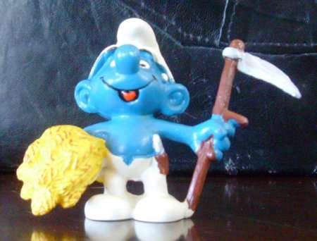 Original Vintage HAYMAKER / REAPER SMURF ! Peyo Hong Kong ! EXCELLENT CONDITION !! 1981 !! Smurfs!!
