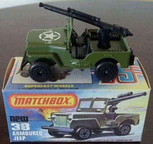 ARMOURED JEEP #38 !! 1977 !! LESNEY MATCHBOX SUPERFAST !! RARE !! + Original Box ! EXCELLENT !