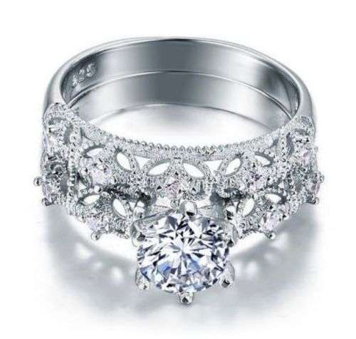 0.98ct Superb Vintage Style Simulated Diamond Wedding Ring Set