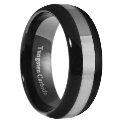 ** SMOOTH SILVER CENTRE BLACK TUNGSTEN CARBIDE WEDDING RING