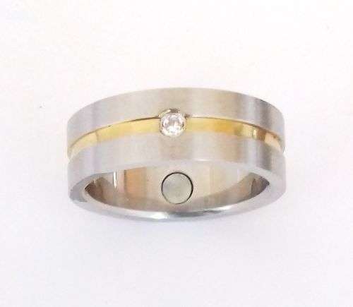 **SUPERB STAINLESS, GOLD GROOVY CZ 8MM COMFORT FIT RING 11