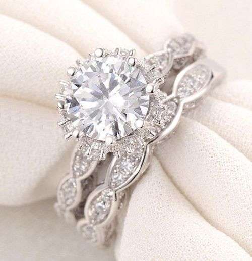 SOLID STERLING SILVER 3.0 Carat New Vintage Style Solitaire Wedding Ring Set