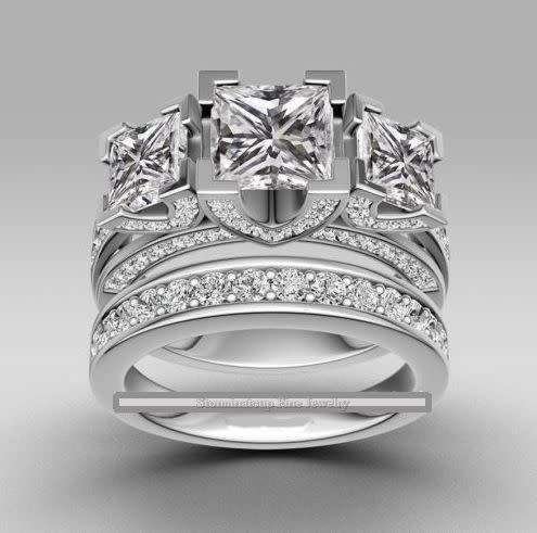 1.80 Carat Simulated Diamond Stunning Vintage Style Princess Cut Wedding Ring Set