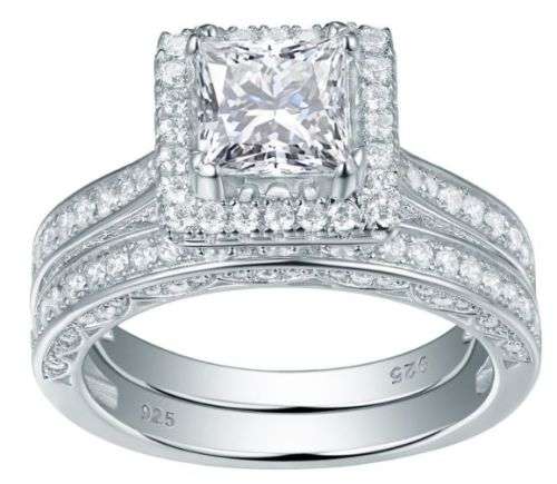 SOLID STERLING SILVER!` 1.3 Carat Stunning Vintage Style Designer Wedding Ring Set