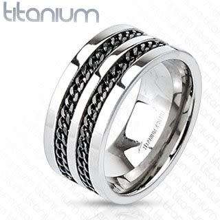 Brand New Twin Chain Two Tone Black IP Solid Titanium Ring