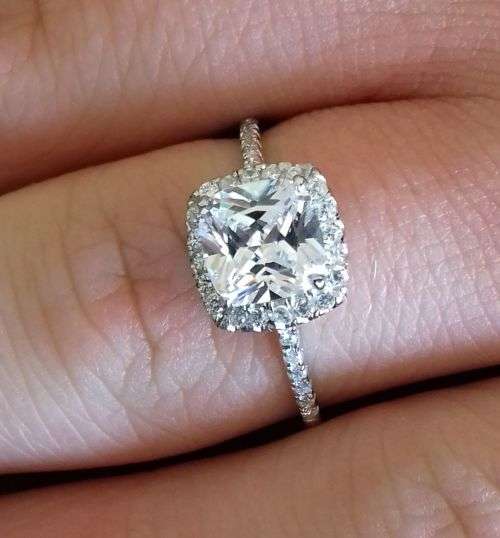 **Stunning New Cushion Cut 2.0 Carat Simulated Diamond Halo Engagement Ring