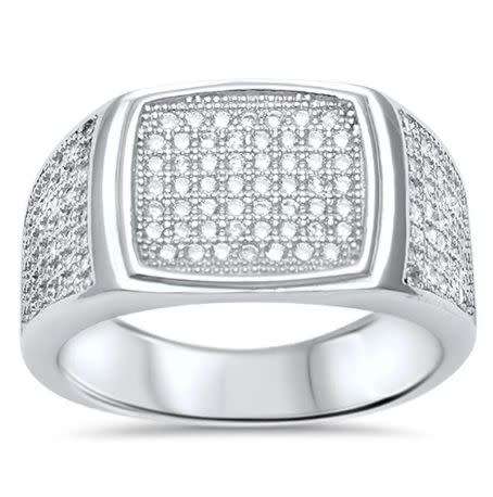 Solid Sterling Silver`New!*Extra Broad Micro Paved Mens Ring