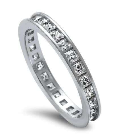 Solid Sterling Silver`New!**Eternity Simulated Diamond Princess Cut Channel Ring
