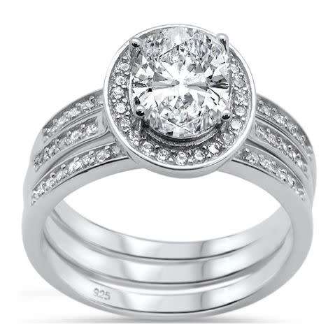 Solid Sterling Silver *New!**Superb Oval Cut Triple Wedding Ring Set