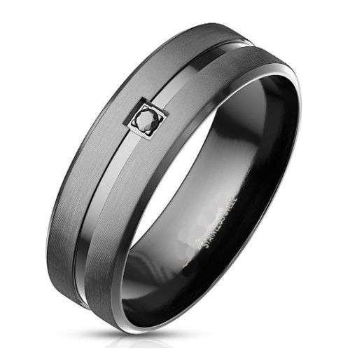 FREE SHIPPING!**Mens Midnight Black Tough Stainless Super Cool Steel Cz Ring