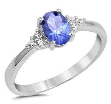 Solid Sterling Silver`New!**Round Cut Tanzanite and Clear Cz Engagement ring