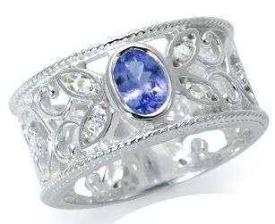 **Superb Natural 100% GENUINE Tanzanite 925 Sterling Silver Filigree Ring