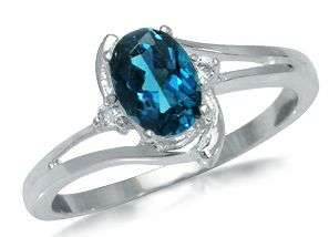 R290 fully insured intl shipping**1ct!! Natural London Blue & White Topaz 925 Sterling Silver Ring