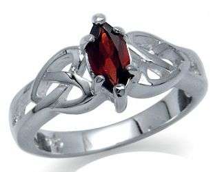 **CRAZY FREE SHIPPING!!**CELTIC HEARTS GENUINE GARNET MARQUISE CUT 925 STERLING SILVER RING 7