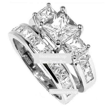 **R290 INTERNATIONAL SHIPPING!!**2.58ct PRINCESS CUT STAINLESS STEEL WEDDING/ENGAGEMENT SET
