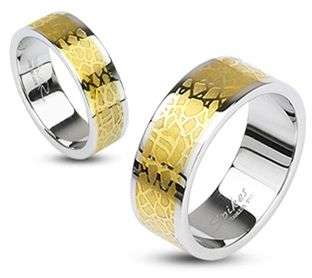 **R175 insured intl shipping!**SUPERB STAINLESS, GOLD EMBOSSED SATIN SMOOTH FINISH RING size 9-13