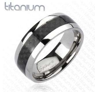 **UNIQUE BLACK CARBON FIBRE INLAY WEDDING BAND SZ 17