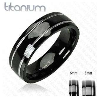 BLACK TITANIUM DOUBLE SILVER STRIPED 2TONE BAND
