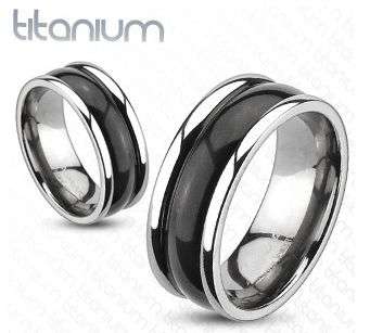 **FREE SHIPPING!** BLACK TITANIUM BROAD DOME STRIPED 2TONE BAND SZ 5-14