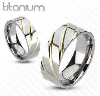 **NO RESERVE! DON'T MISS OUT!**SATIN SMOOTH TITANIUM DIAGONAL GOLD STRIPE 2TONE WEDDING BAND SZ 5-13
