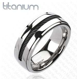 **FREE SHIPPING!** SATIN SMOOTH TITANIUM BLACK COIL STRIPE WEDDING BAND SZ 9-13