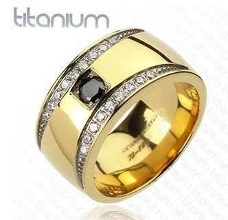 **FREE SHIPPING!** SATIN SMOOTH TITANIUM CZ BLACK&WHITE GOLD WEDDING BAND