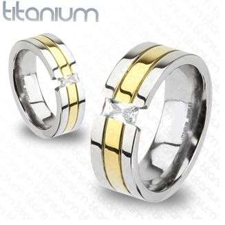 **NEW! FAST LOCAL SHIPPING!!**Solid titanium gold inlay CZ engagement wedding band